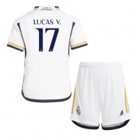 Camisa de Futebol Real Madrid Lucas Vazquez #17 Equipamento Principal Infantil 2023-24 Manga Curta (+ Calças curtas)